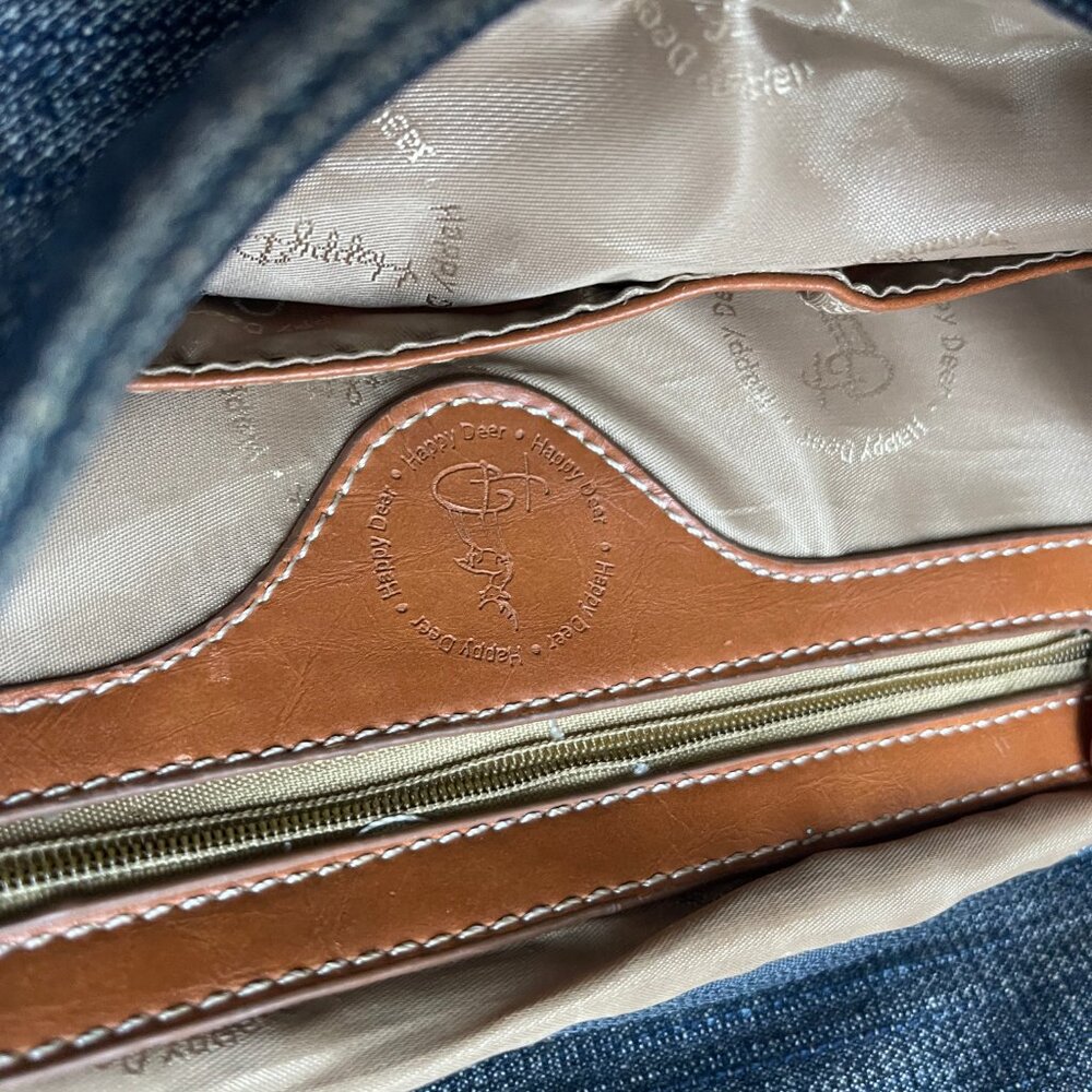 HAPPY DEER bag Jeans crossbody bag Dark blue jeans/brown leather shoulder bag - Picture 5 of 16